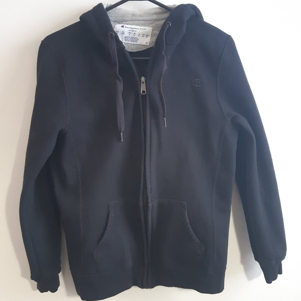 Medium - Champion ECO Authentic Black Full-Zip Hoodie / Sweatshirt